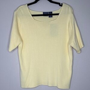 Laura Scott NWT VTG Knit Top Short Sleeve Boat Square Neck Yellow Sweater L‎